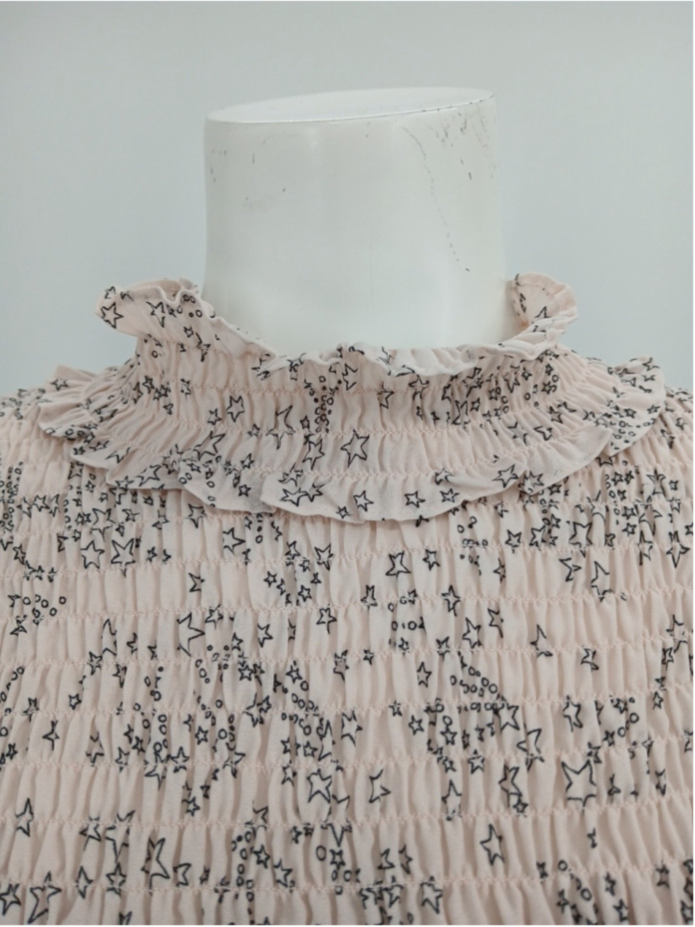 Rebecca Minkoff Sharon Star Print Mockneck Blouse Top Pale Pink Size XL Chiffon - Picture 3 of 16